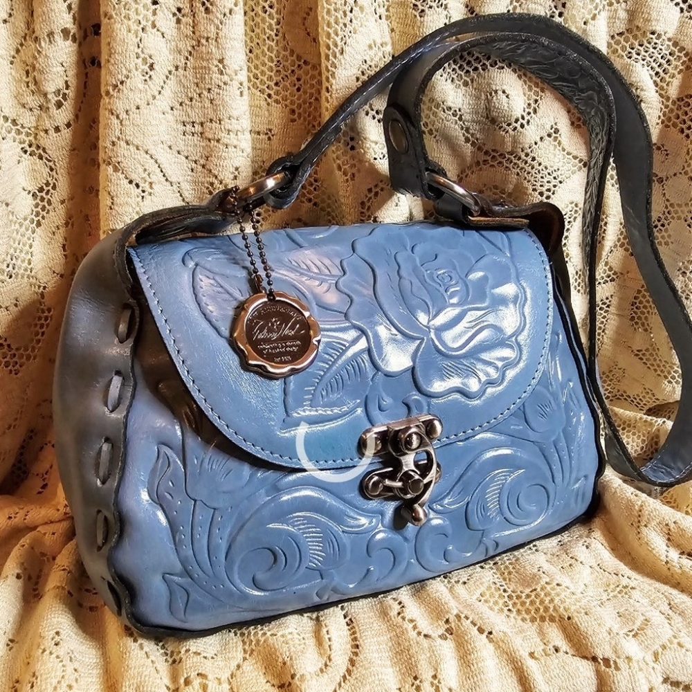 PATRICIA NASH MICHAEL ROSE TOOLED LEATHER SHOULDER / CROSS BODY HANDBAG